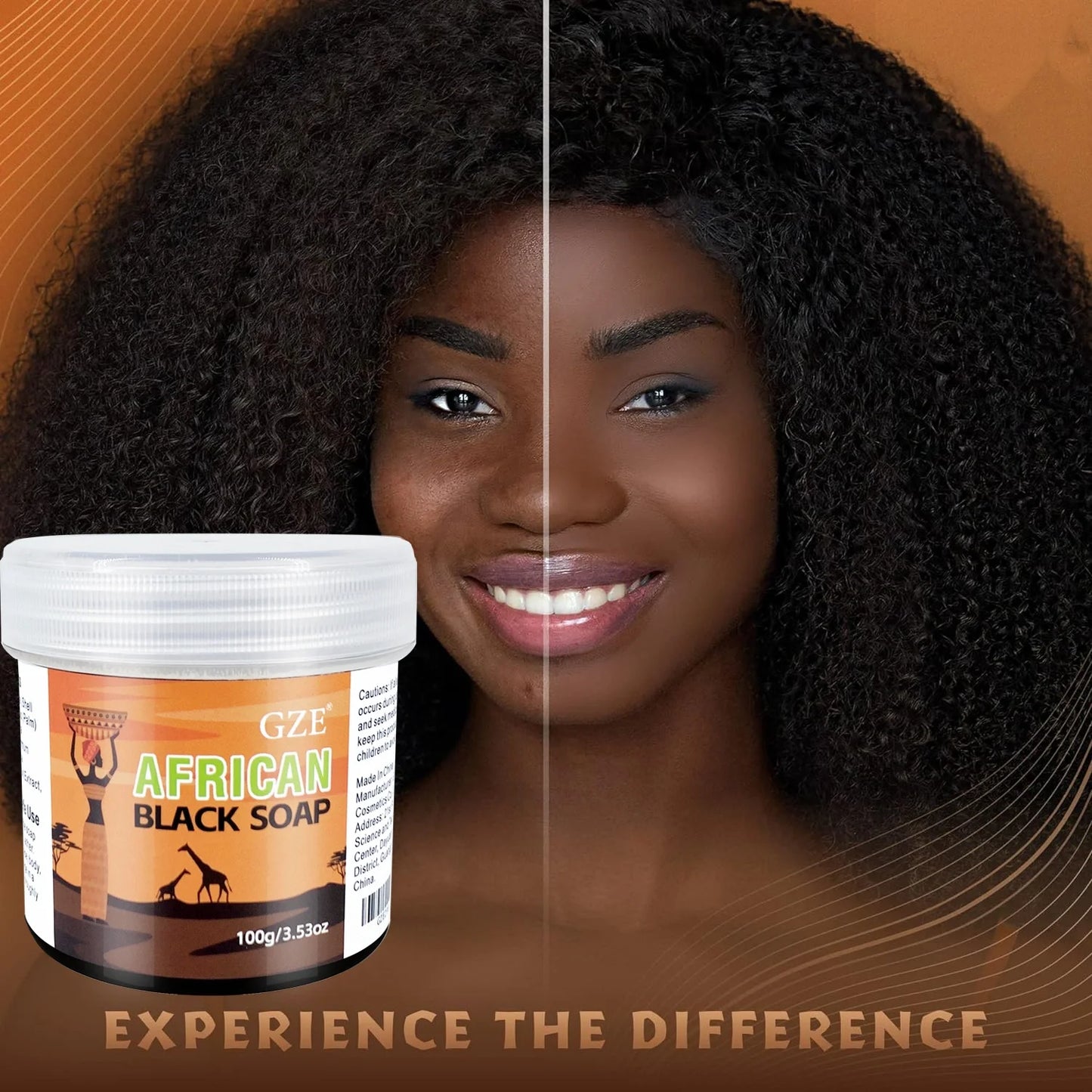 2 Pack GZE African Black Soap 3-in-1 Face, Hair, and Body Cleanser - Deeply Cleanses and Moisturizes Skin and Hair - Handmade