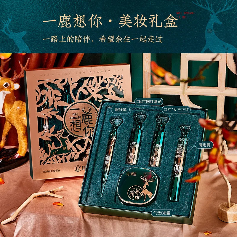 Makeup Gift Set for Women 5pcs Cosmetics Kit Air Cushion BB Cream Lipstick Liquid Eyeliner Pen Mascara Christmas Gift Box
