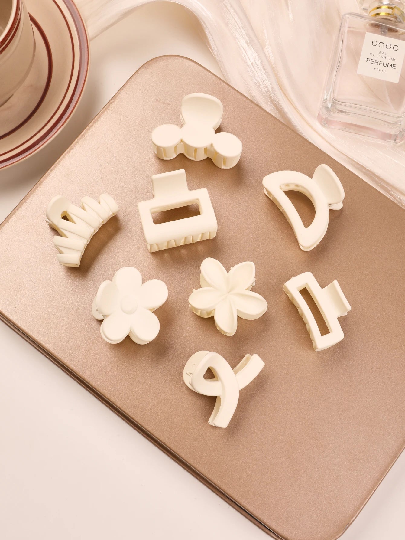 5 Pcs Small Flower Hair Claw Clips for Women Girls,Matte Rectange Jaw Clips,Semicircle Barrettes for Thin Hair