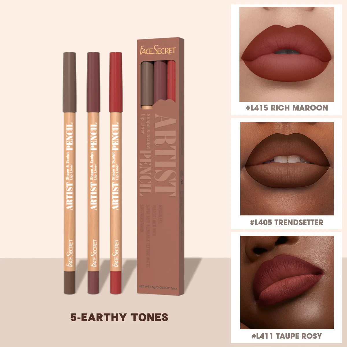 Face Secret 3Pcs Long-Lasting Velvet Lip Liner Matte Lipstick Waterproof Perfect Gift for Christmas Day, Lip Liner Set