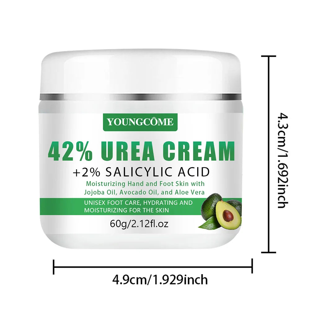 YOUNGCOME 42% Urea + 2% Salicylic Acid Avocado Foot Cream – Intensive Moisturizing Calluses & Dry Skin Hands/Feet,All Skin