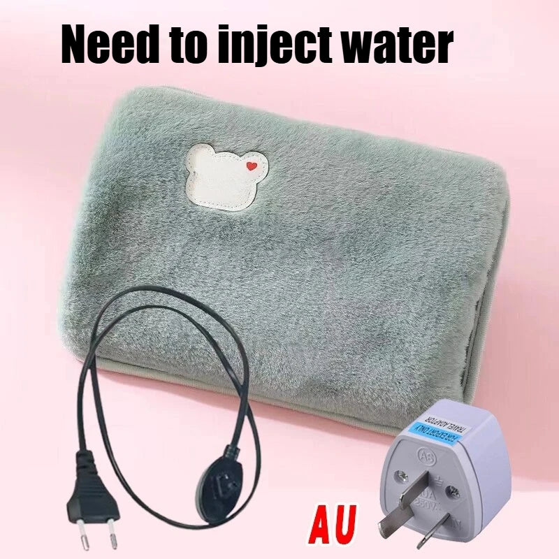 Soft Plush Electric Hot Water Bottle Charging with EU/US/AU Plug for Winter Warmth and Pain Relief Winter Women's Gifts