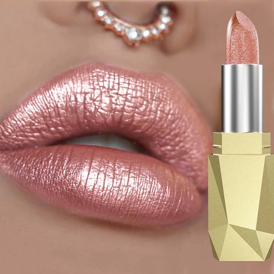 1-PCS Metallic Lipstick – Long-Lasting Glitter Lip Glaze, Waterproof, Moisturizing Red Luminous Lip Tint, Shimmer Lip Gloss Makeup