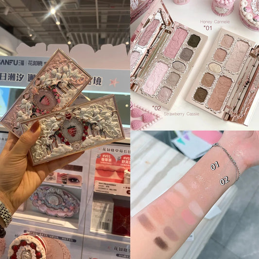 Flower Knows Stay Sweet 8 Pc Full Face Makeup Set Eyeshadow Blush Contour Lip Cream Hydrating Soft Matte Pigment Glowy Kit