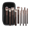 11pcs solid wood handle makeup brush set with Bag three color loose powder brush foundation brush eye shadow brush
