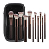 11pcs solid wood handle makeup brush set with Bag three color loose powder brush foundation brush eye shadow brush