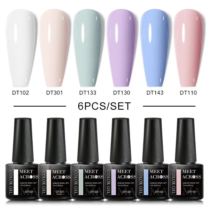 MEET ACROSS 6Pcs Gel Nail Polish Set Pink Red Green Macaron Color Manicure Kit For Nails UV Gel Nail Art Varnish Nail Supplies