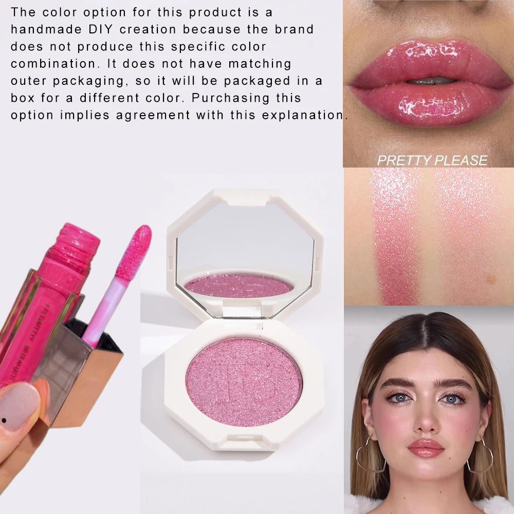 Fenty Diamond Bomb Baby 9ml Universal Lip Gloss and 2.5g Glitter Powder Highlighter Makeup Set for Lips and Face