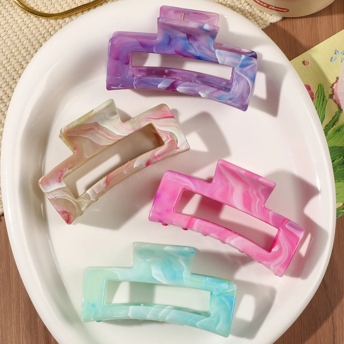 7 Pcs Big Hair Claw Clips 3.4" Non-slip Big Square Matte for Women Girls, Strong Hold Banana Clips for Thick Thin Hair