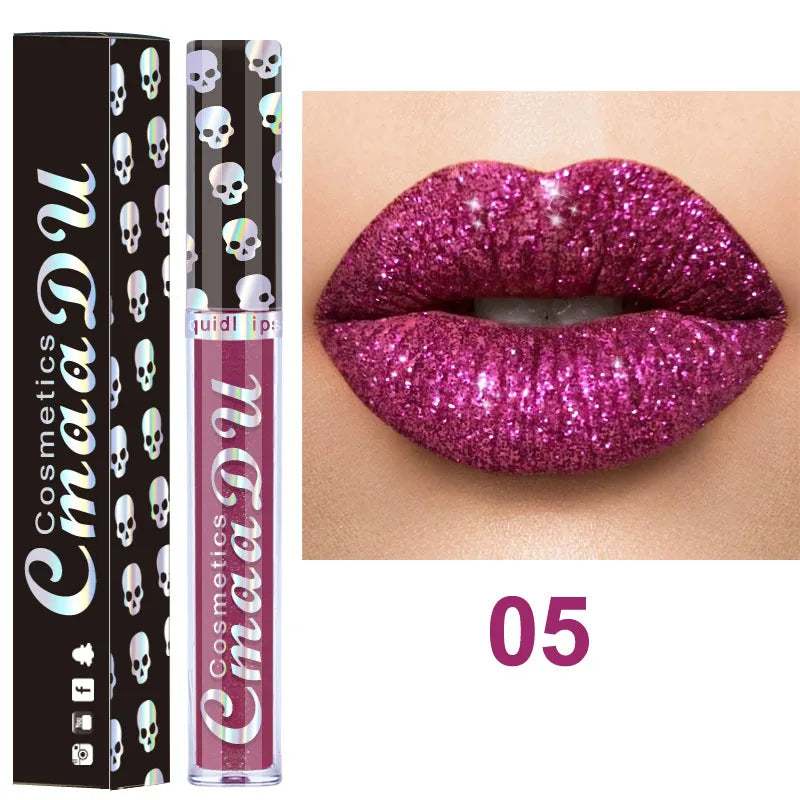 8 Colors Shiny Lip Gloss Laser Skull Diamond Phantom Metal Lipgloss Cosmetic Makeup Beauty Tools For Women Girls