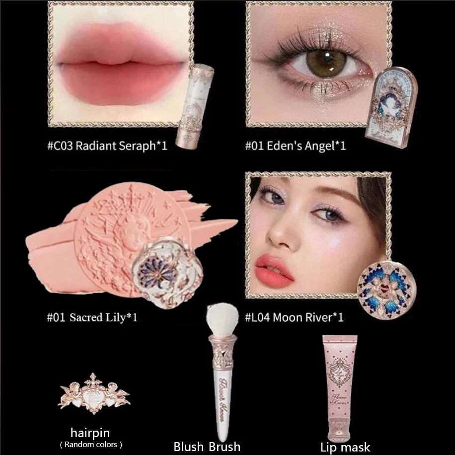 Flower Know Little Angel Collection Makeup Gift Box Eyeshadow Blush Cream Matte Lipstick Highlighter Full Kit All In One