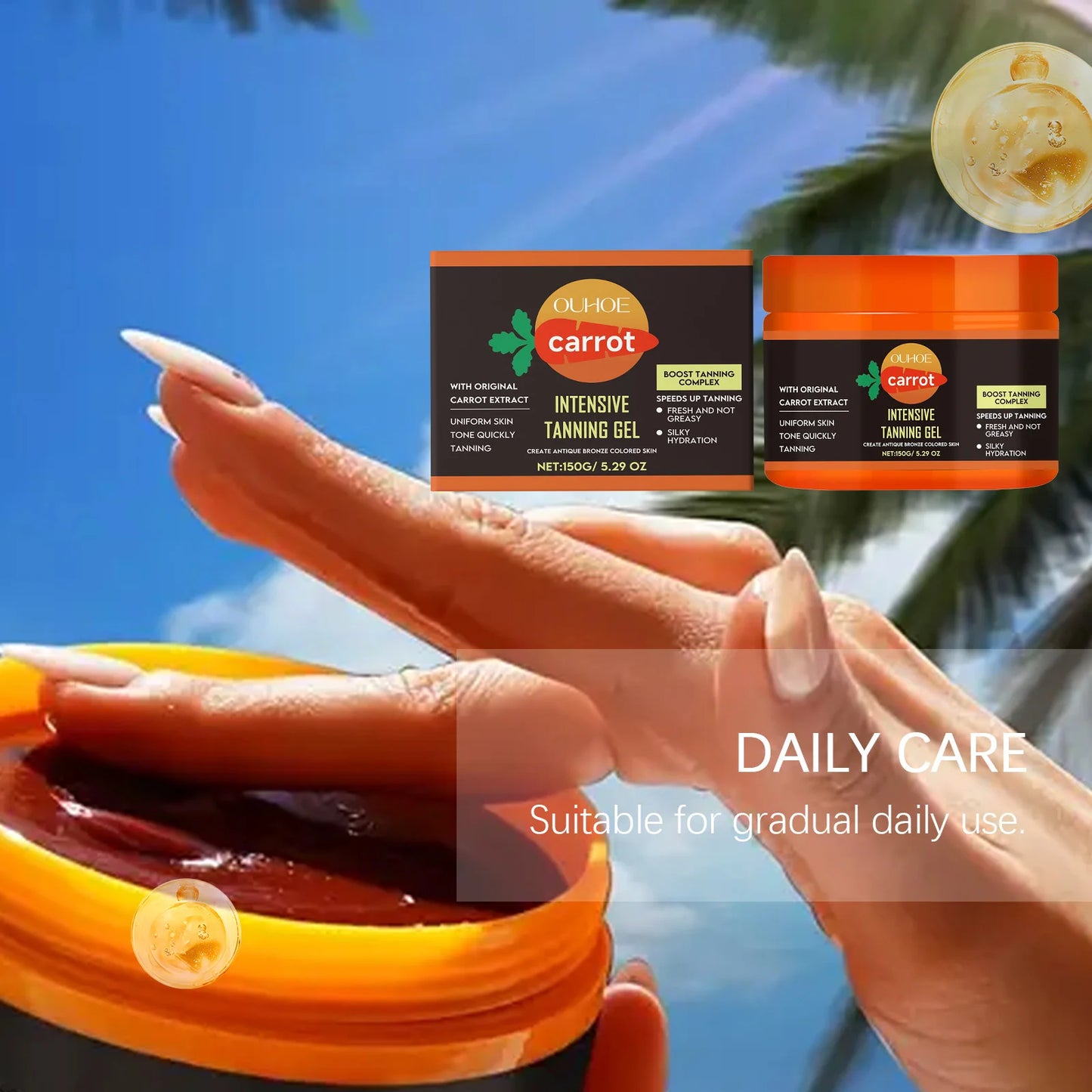 Carrot Tanning Gel Hydrating Lightweight Fast Absorbing Bronzing Gel Moisturizing Natural Sunless Tan Enhancer for Face & Body