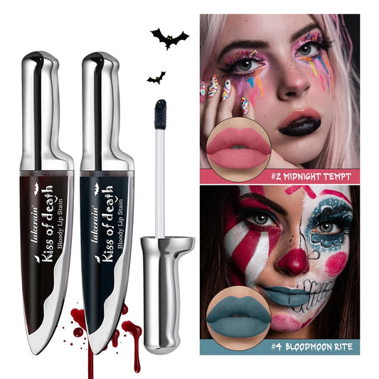 2Pcs Matte Bloody Lip Stain Long-Lasting Water-Resistant Liquid Lipstick Gothic Vampire Halloween Party Lip Tint Cosmetics