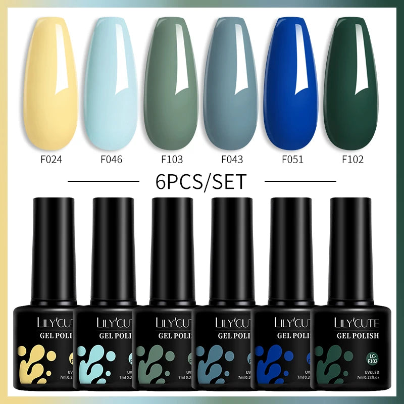 LILYCUTE 6PCs/Set Gel Nail Polish Set Kit Glitter Nail Gel Sequin Vernis Semi Permanent For Manicure Varnish UV LED Nail Art Gel