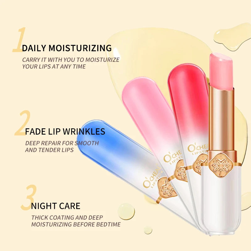 OCHEAL Color Changing Lipstick Fruit Lip Balm Moisturizing Waterproof Long Lasting Moisturizing Lip Balm Temperature Changing
