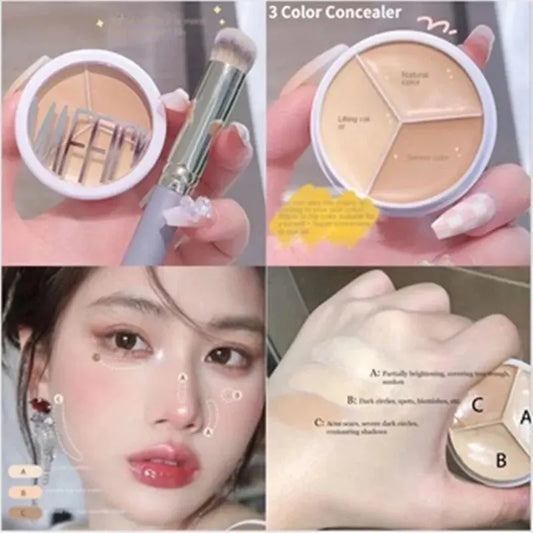 3-Color Concealer Palette Professionally Covers Dark Circles Around Eyes and Face