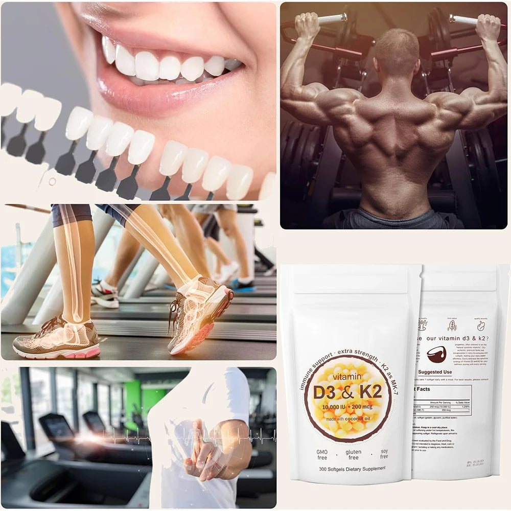 Vitamin D3 K2 10000 IU 300 Coconut Oil Softgels, 2 in 1 Vitamins Supplement D & K (MK7) Supports Calcium Absorption, Bone Health