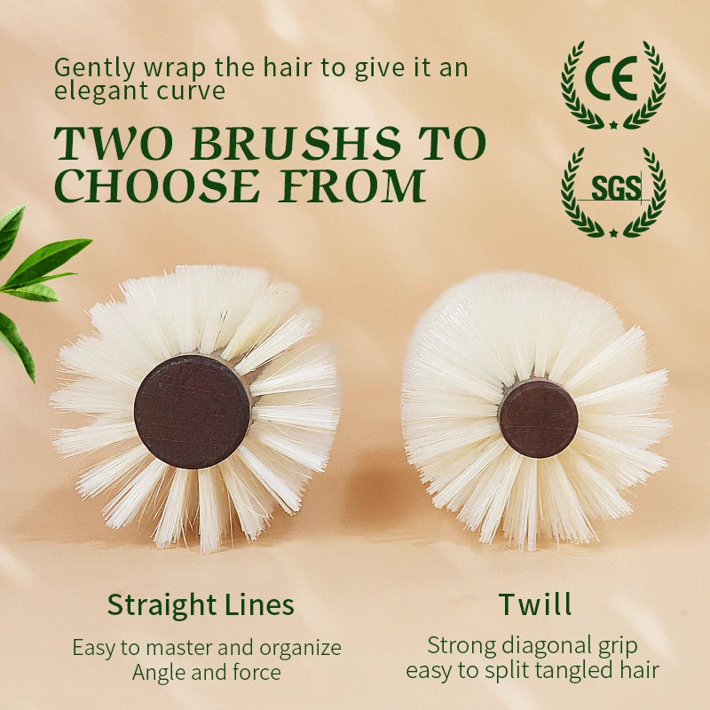Personalized Boar Bristles Hair Brush Cork handle Round Barrel Hair Comb For Curling Anti Static Roller HairBrush Wood Combs