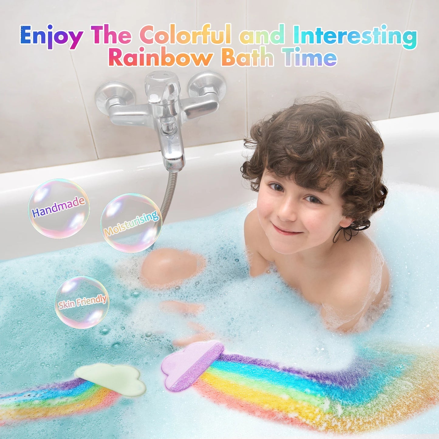 1Pcs/4Pcs Rainbow Bath Bombs Gift Set, Handmade Organic Bath Bombs for Kids Girls, Natural Kid Bubble Bath Fizzy
