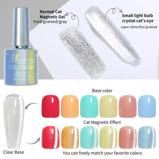 7.5ml Silver Water Gloss Cat Eye Tape Love Magnet Set UV/LED Super Bright Long-lasting Nail Art Gel Suitable for DIY Nail Salon
