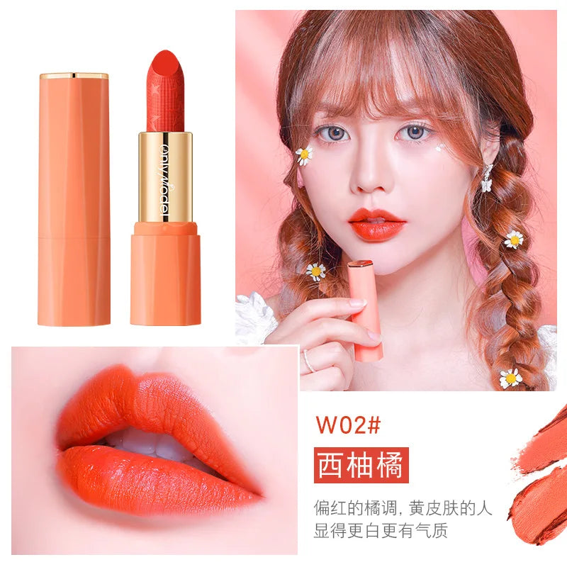 Orange Waterproof Long-Lasting Matte Lipstick – Velvet Lip Tint, Resistant, Moisturizing Cosmetic Lip Makeup for Women