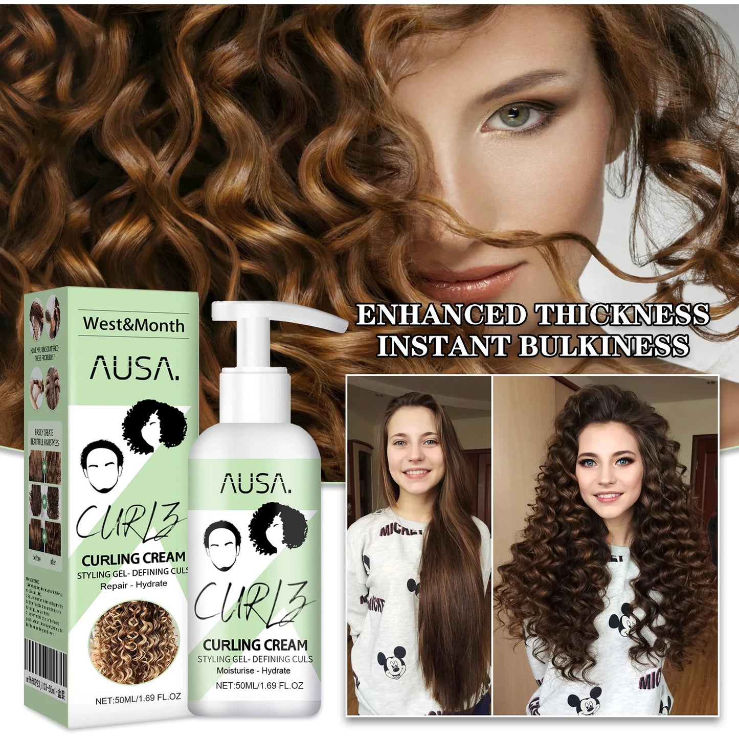 50ml Hair Curling Cream Anti-Frizz Bouncy Resilient Enhancer Styling Lotion Prevent Hair Breakage Smooth Moisturizing Hair Care