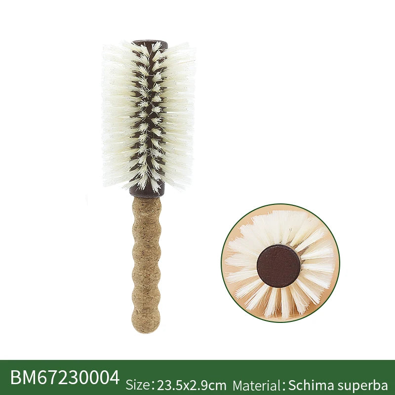 Personalized Boar Bristles Hair Brush Cork handle Round Barrel Hair Comb For Curling Anti Static Roller HairBrush Wood Combs