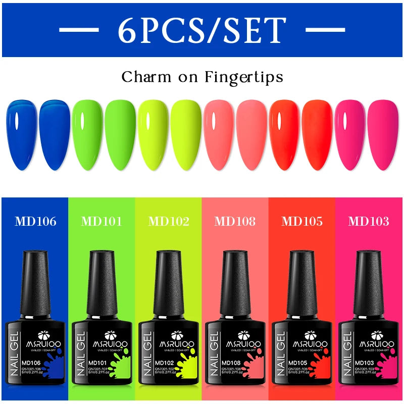 MSRUIOO 6Pcs/Set Colorful Gel Nail Polish Nail Supplies Semi Permanent Soak Off Nail Art Gel Varnish Manicure For Nails