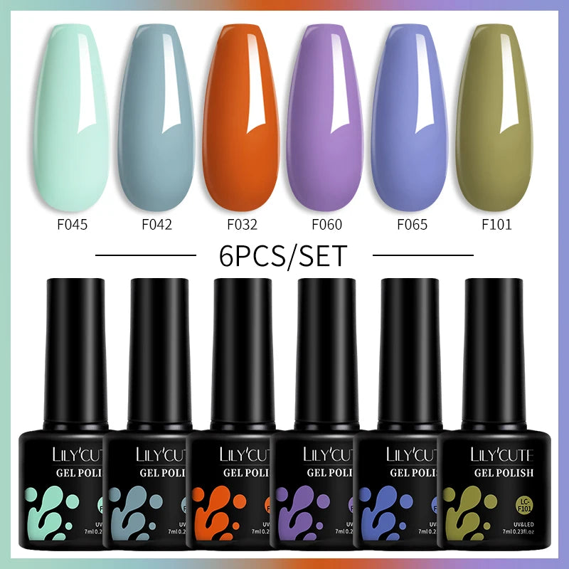 LILYCUTE 6PCs/Set Gel Nail Polish Set Kit Glitter Nail Gel Sequin Vernis Semi Permanent For Manicure Varnish UV LED Nail Art Gel