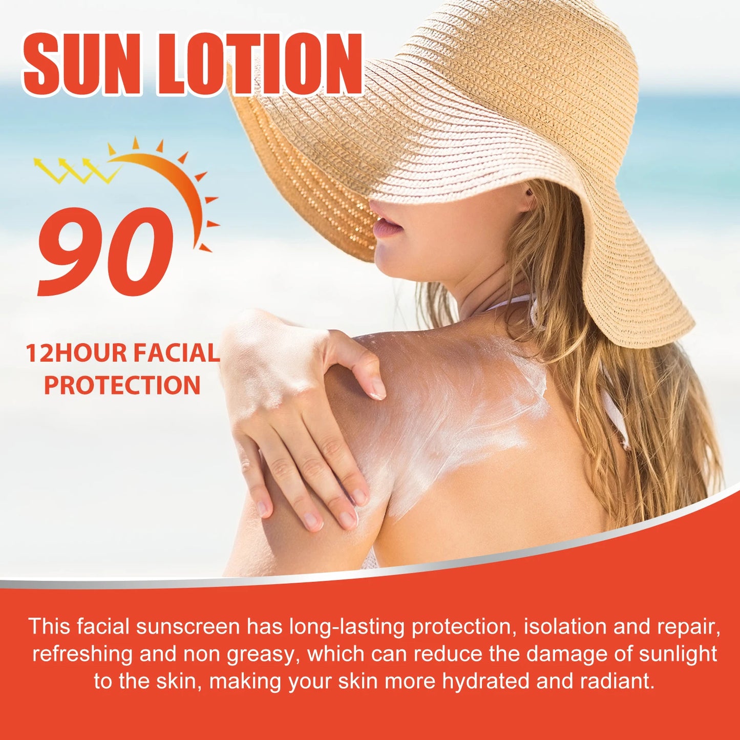 OUHOE Sun Lotion 12 Hour Facial Body Long Lasting Summer Outdoor Isolation Protection UV Refreshing Light Moisturizing Cream