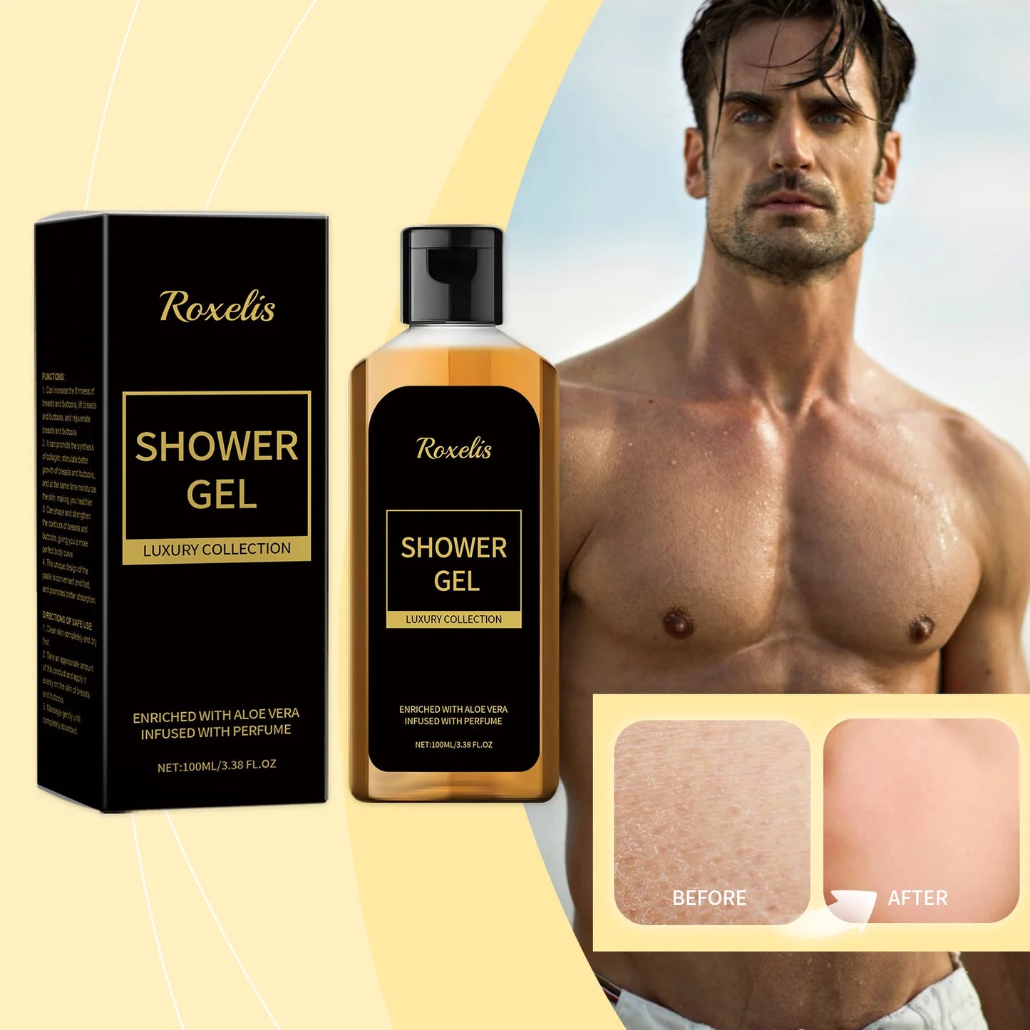 Roxelis Men Shower Wash Pheromone Perfume Shower Gel 100ml Pheromone Shower Gel Aloe Shower Gel Unisex Long-Lasting Freshness