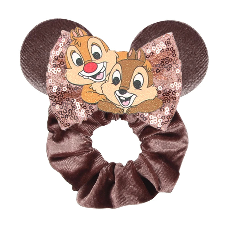 Disney Mouse Ears Velvet Scrunchies Hairband Women Elastic Ponytail Holder Girls Sequin Bow 2023 Kids Party DIY Hair Accessories