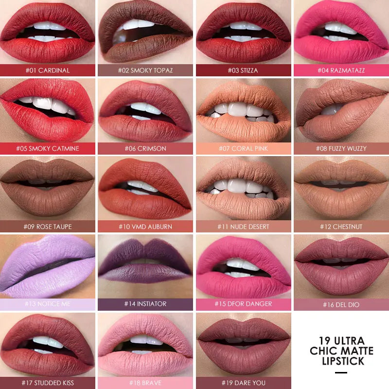 Focallure Matte Lipstick 19 Colors Long-Lasting Waterproof Soft Texture Lipstick Set Red & Nude Shades Cosmetic Glam Batom