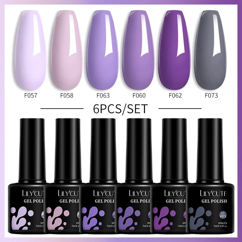 LILYCUTE 6PCs/Set Gel Nail Polish Set Kit Glitter Nail Gel Sequin Vernis Semi Permanent For Manicure Varnish UV LED Nail Art Gel