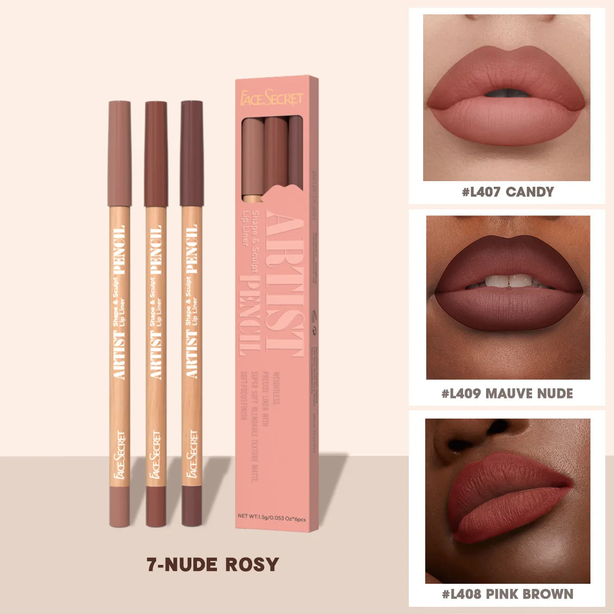 Face Secret 3Pcs Long-Lasting Velvet Lip Liner Matte Lipstick Waterproof Perfect Gift for Christmas Day, Lip Liner Set