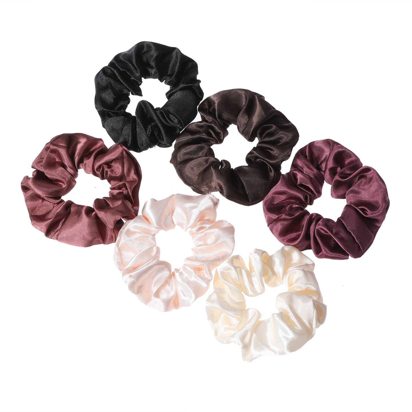 6-Piece Women's Pure Color Satin Large Scrunchie Daily Simple Atmospheric Set