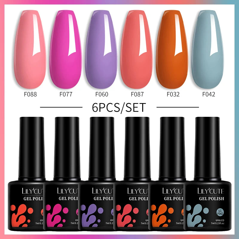 LILYCUTE 6PCs/Set Gel Nail Polish Set Kit Glitter Nail Gel Sequin Vernis Semi Permanent For Manicure Varnish UV LED Nail Art Gel