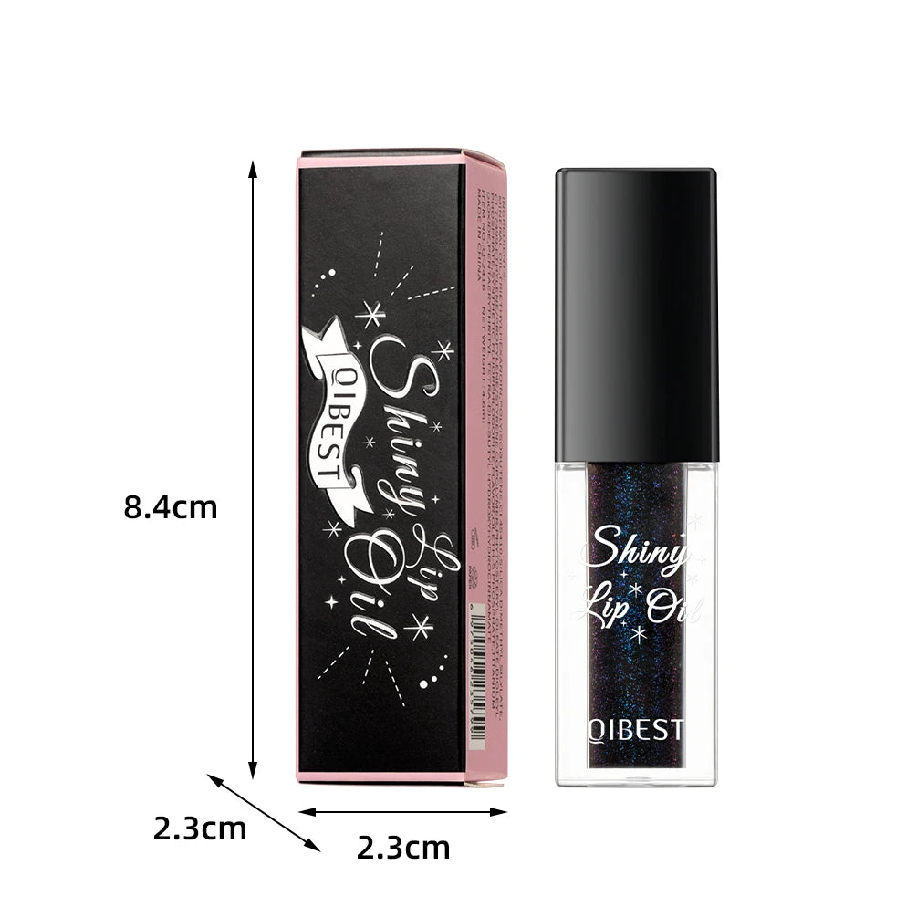 QIBEST Black Mirror Lip Gloss Color Changing Lipstick Moisturizing Shiny Lip Balm Oil Plumping Lasting Diamond Lipgloss Cosmetic