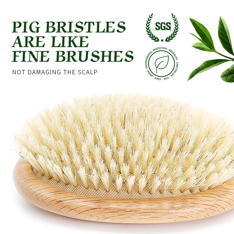BOOMSLIFE Soft Boar Bristle Hair Brush Women Custom Scalp Massage Detangle HairbrushOak Wood Comb for Hair Barber Accessories
