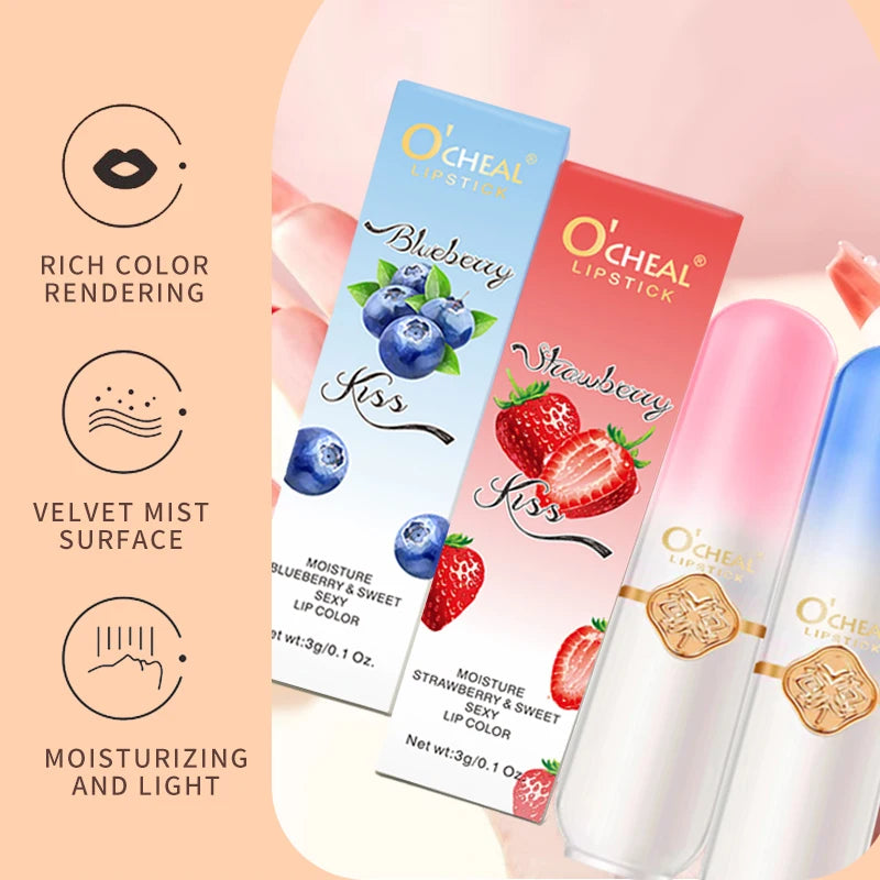 OCHEAL Color Changing Lipstick Fruit Lip Balm Moisturizing Waterproof Long Lasting Moisturizing Lip Balm Temperature Changing