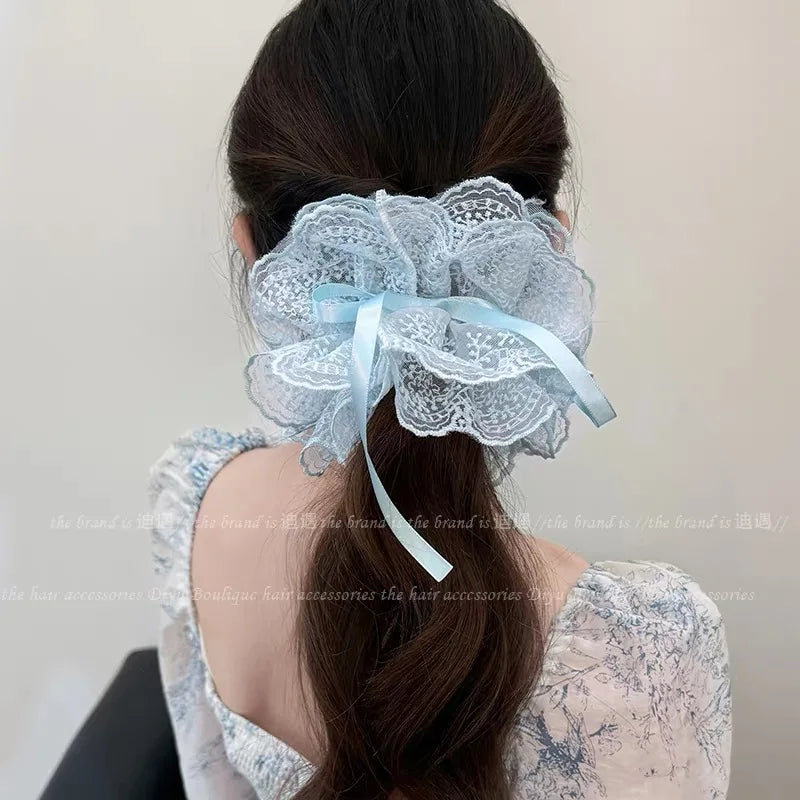Korea Fashion Dot Satin Scrunchies For Women White big Hair Bands Elastic Silk Hair Tie Girls Black ponytail holder hair rope