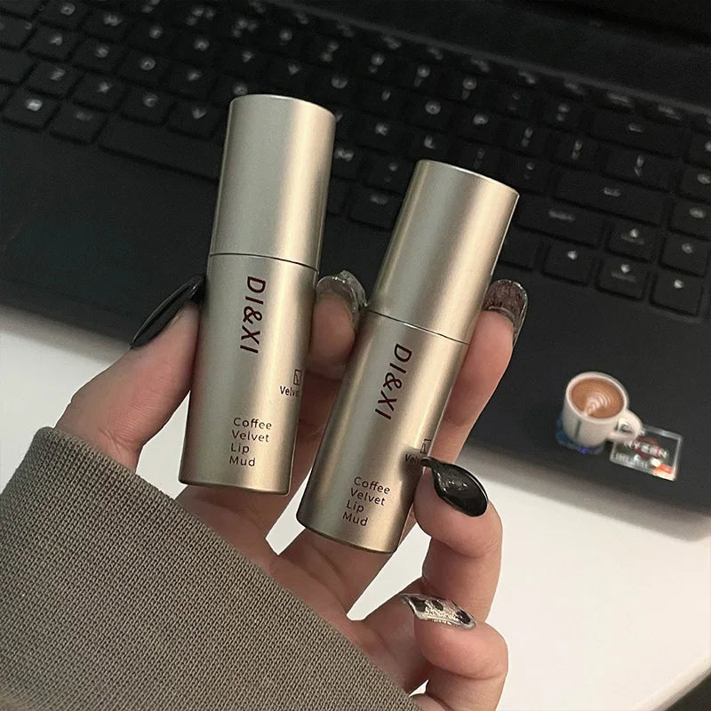 DIXI Mini Silver Tube Matte Lip Glaze — Velvet Finish, Skin-Enhancing, Versatile Low-Saturation Latte Shade