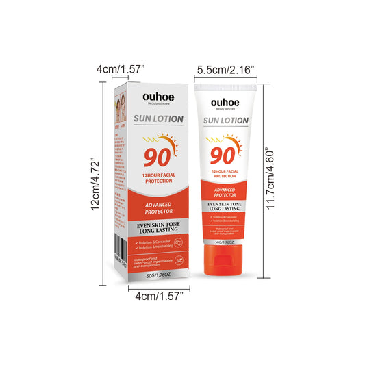 OUHOE Sun Lotion 12 Hour Facial Body Long Lasting Summer Outdoor Isolation Protection UV Refreshing Light Moisturizing Cream