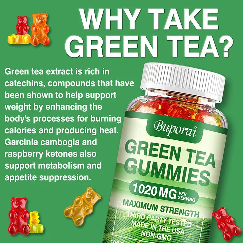 Green Tea Gummies - Belly Fat Burning, Metabolism Boosting, Appetite Suppression, Weight Management