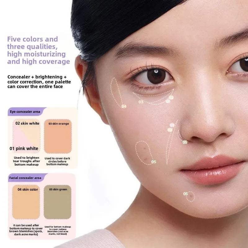 GirlsCrush 5 Color Correcting Concealer Palette-Cover Spots,Dark Circles,Brighten Tear Troughs & Nasolabial Folds Cosmeticos