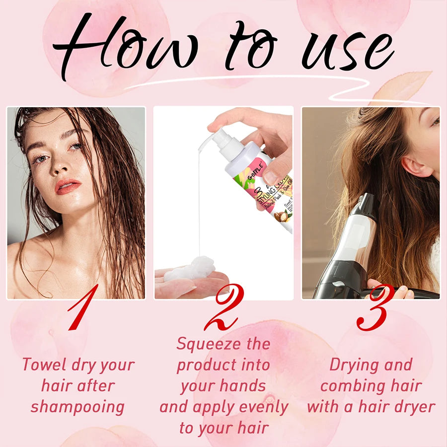 3 In 1 Leave-In Conditioner Curl Elasticity Styling Cream Tames Frizz Shine Smooth Hairs Enhance Define Cream for All Hair Types