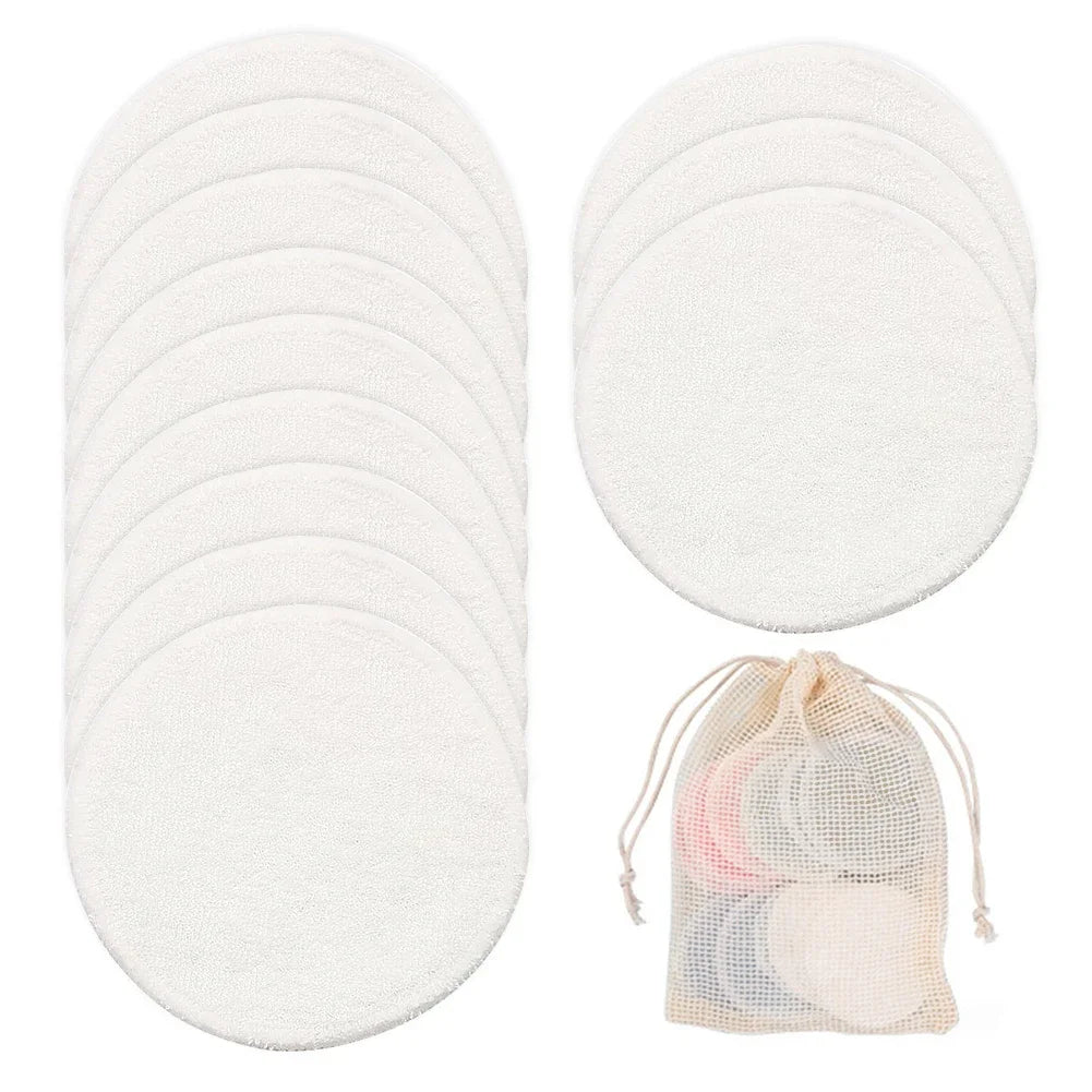 Reusable Bamboo Fiber Makeup Remover Pads 12pcs/Pack Washable Rounds Cleansing Facial Cotton Make Up Removal Pads Tool