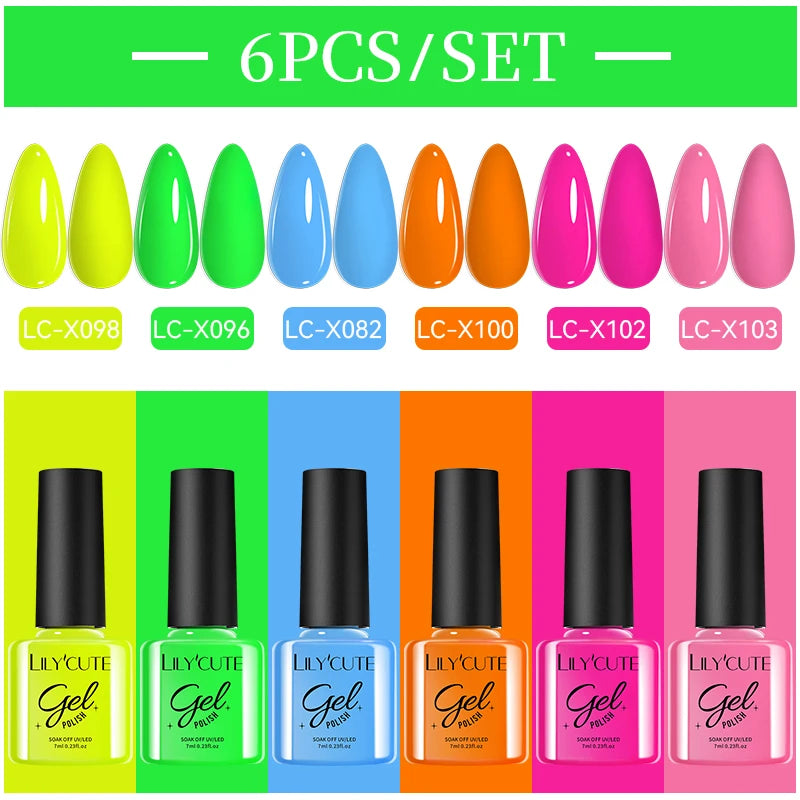 LILYCUE 6Pcs/Set Red Nude Glitter Gel Nail Polish Gorgeous Full Coverage Soak Off UV Gel Nail Art Base Top Coat Gel Polish Kits