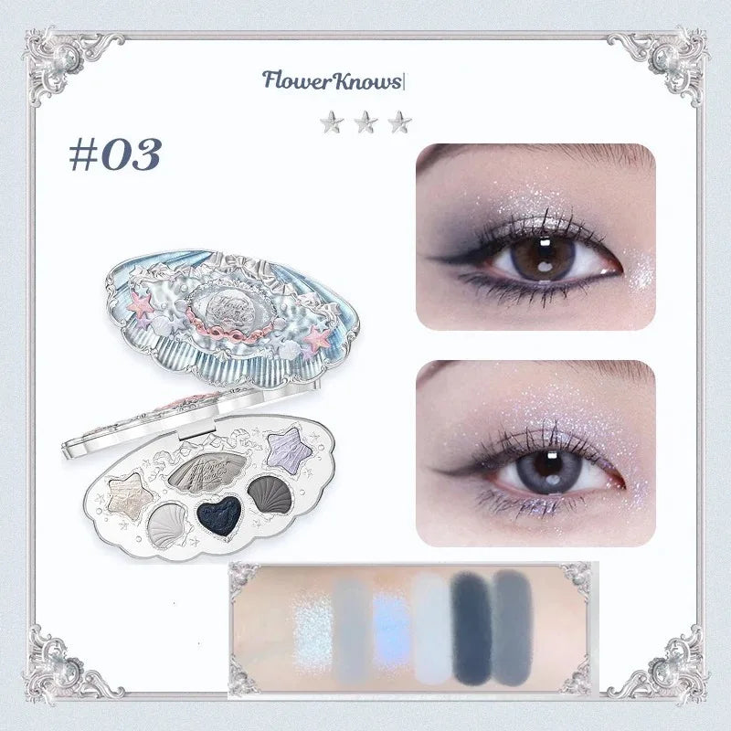 Flower Knows Chocolate Shop Highly Pigmented Eyeshadow Palette Shimmer Matte Glitter Long Lasting Vegan Eye Shadows Cruelty-free