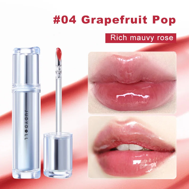 Judydoll Watery Lip Gloss-Hydrating Lip Essence Glossy Mirror Lip Gloss, Non-Stick Cup, Suitable for Self-Use, Gifting, Beginners